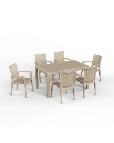 Bağ üçün mebel dəsti Florya Garden Cappuccino, masa ölçüsü 90x150 sm, stul ölçüsü 45x58x56x84 sm, plastik, dəmir karkas və ayaqlar - Florya Garden 047