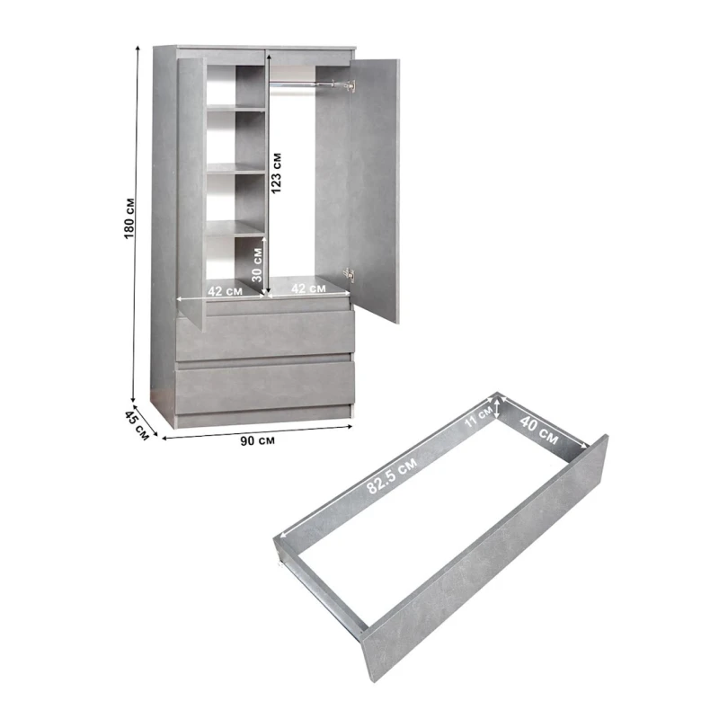 Шкаф для одежды Letta Chelsi,180x51.5x90 см,ЛДСП,белый (3563_Chelsi2Beton) Шкаф для одежды Letta Chelsi,180x51.5x90 см,ЛДСП,белый (3563_Chelsi2Beton)