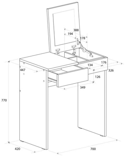 Kosmetika masası 3563_M2StolMirHalfWh Ağ, LDSP, 77x42x70 sm