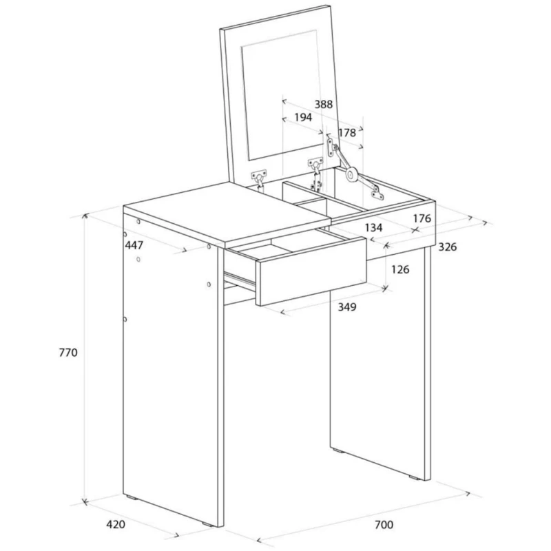 Туалетный столик 3563_M2StolMirHalfWh Белый, ЛДСП, 77x42x70 см Туалетный столик 3563_M2StolMirHalfWh Белый, ЛДСП, 77x42x70 см
