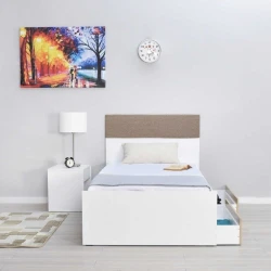 Односпальная кровать Art_tek_yataq 10, ламинат, белая/коричневая, 200x85x90 см