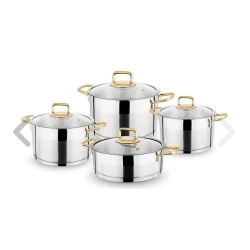 Набор кастрюль Lines Silver, нержавеющая сталь, золотистые ручки, серебристый, 8 предметов