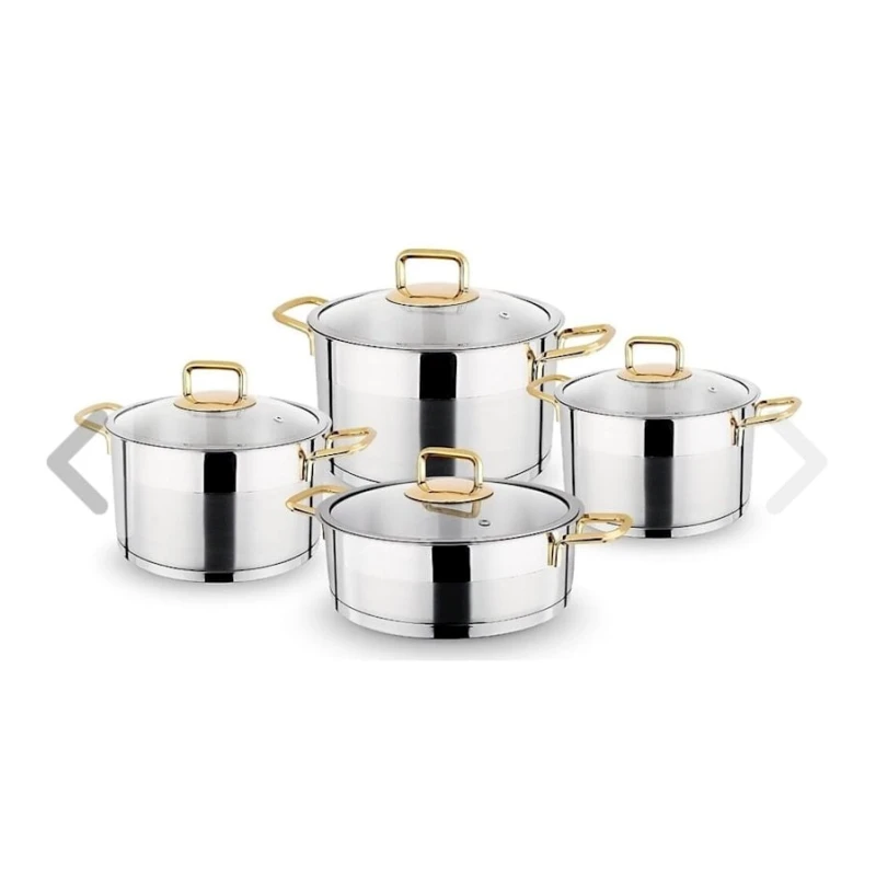 Набор кастрюль Lines Silver, нержавеющая сталь, золотистые ручки, серебристый, 8 предметов Набор кастрюль Lines Silver, нержавеющая сталь, золотистые ручки, серебристый, 8 предметов