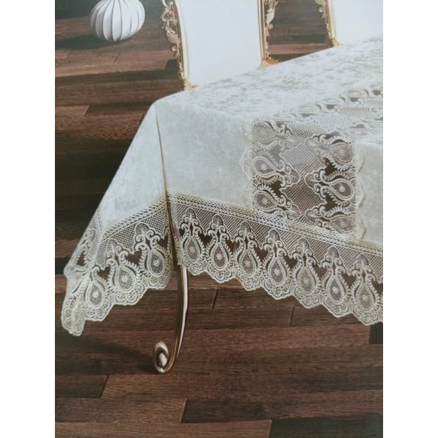 Скатерть MiraNova FS-109, велюр, белая, 160x300 см Скатерть MiraNova FS-109, велюр, белая, 160x300 см