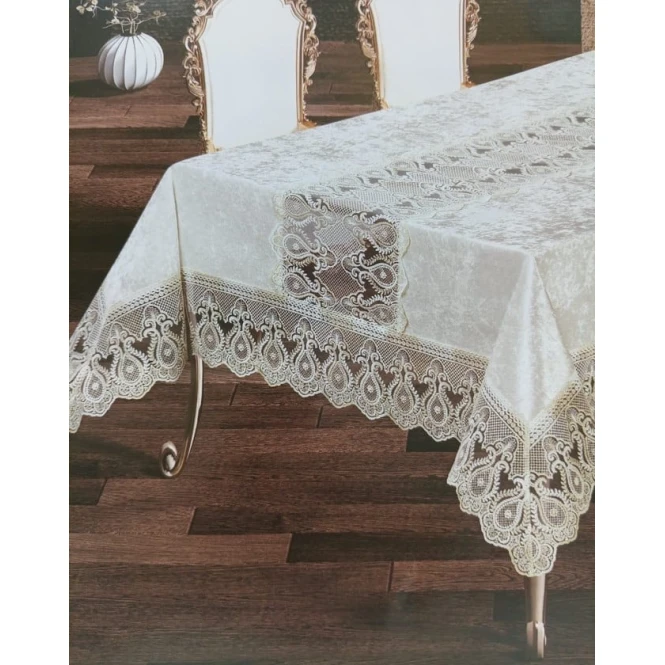 Скатерть MiraNova FS-109, велюр, белая, 160x300 см Скатерть MiraNova FS-109, велюр, белая, 160x300 см