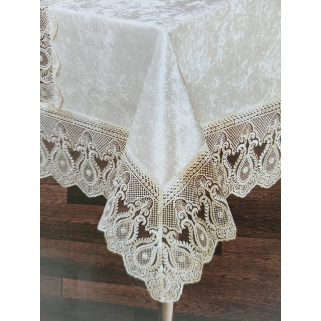 Скатерть MiraNova FS-109, велюр, белая, 160x300 см Скатерть MiraNova FS-109, велюр, белая, 160x300 см