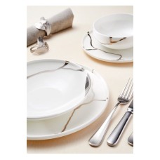Nahar dəsti Leggno Chester Premium Platin, 24 parça, 6 nəfərlik, sümük farfor, ağ/gümüşü