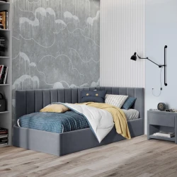 Односпальная кровать Art_tek_yataq (120) 63, ламинат/текстиль, серая, 200x85x120 см