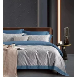 Комплект постельного белья MiraNova Sateen D’lux CTS-245, пододеяльник 200x220 см, простыня 240x260 см, 2 шт. наволочки 50x70 см, двуспальный, сатин, серый/синий