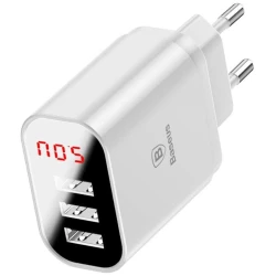 Сетевое зарядное устройство Baseus Mirror Lake Intelligent Digital Display 3USB Travel Charger 3.4A, Белый