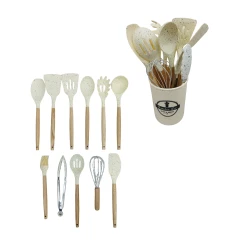 Mətbəx ləvazimatları dəsti Kitchen Set 11 əd, 32 sm, silikon/taxta, altlıq ilə, bej