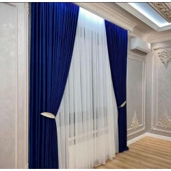 Шторы, нейлон/велюр/полиэстер, синие, 300x300 см Шторы, нейлон/велюр/полиэстер, синие, 300x300 см