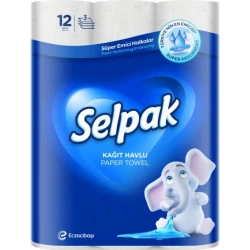 Бумажные кухонные полотенца Selpak, 3 слоя, 12 рулонов