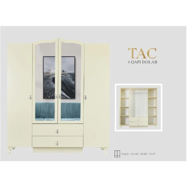 Шкаф Tac, кремовый, ламинат, 180x203x47 см, местного производства