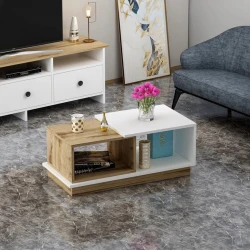 Журнальный стол Ev Plus ev_12116041, ЛДСП, коричневый, белый, 90x45x36 см