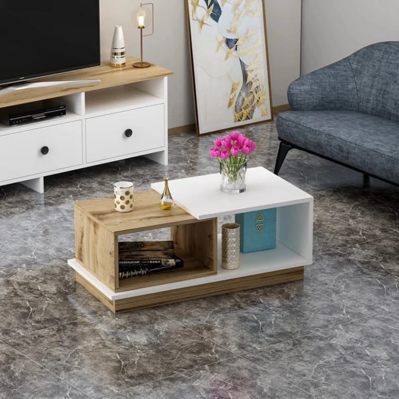 Журнальный стол Ev Plus ev_12116041, ЛДСП, коричневый, белый, 90x45x36 см Журнальный стол Ev Plus ev_12116041, ЛДСП, коричневый, белый, 90x45x36 см