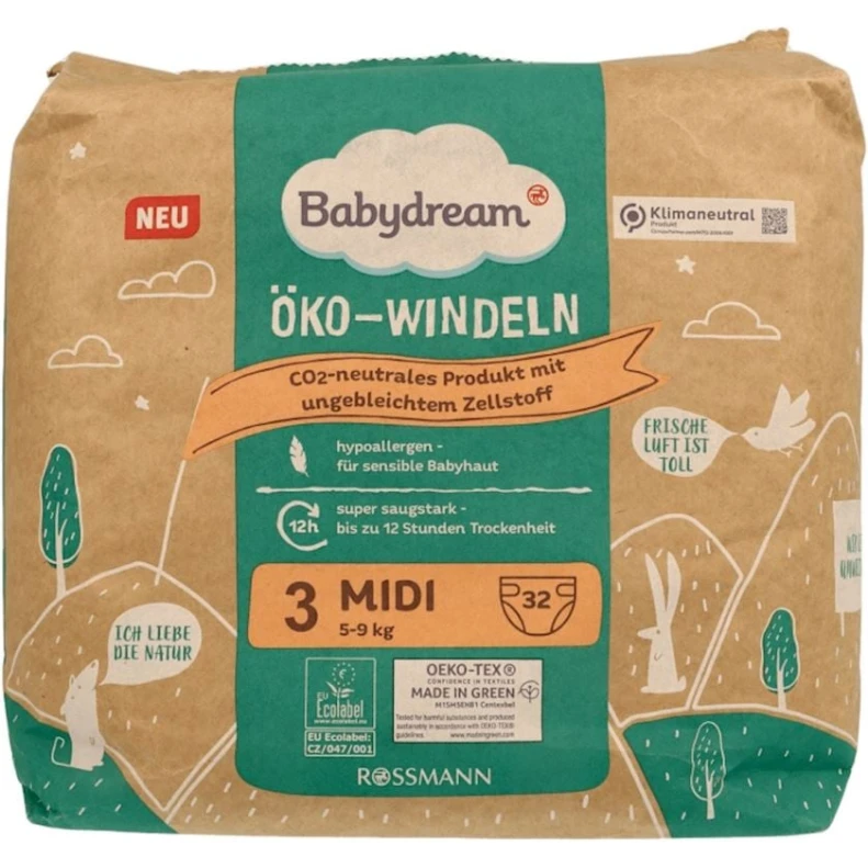 Uşaq bezləri Babydream Eco, 3(Midi / M), 5-9 kq, 32 əd Uşaq bezləri Babydream Eco, 3(Midi / M), 5-9 kq, 32 əd