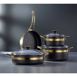 Qab-qacaq dəsti Bonera Nile, qranit, qara/qızılı, 7 parça