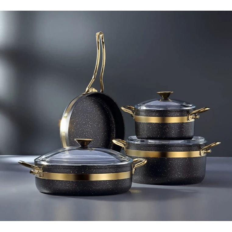 Qab-qacaq dəsti Bonera Nile, qranit, qara/qızılı, 7 parça