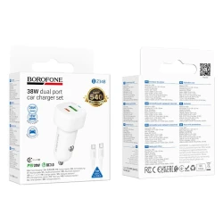 USB Avtomobil Şarj Cihazı, Type-C Kabel 1m, Ağ BOROFONE BZ34B Cloud PD38W Type-C USB Avtomobil Şarj Cihazı, Type-C Kabel 1m, Ağ BOROFONE BZ34B Cloud PD38W Type-C