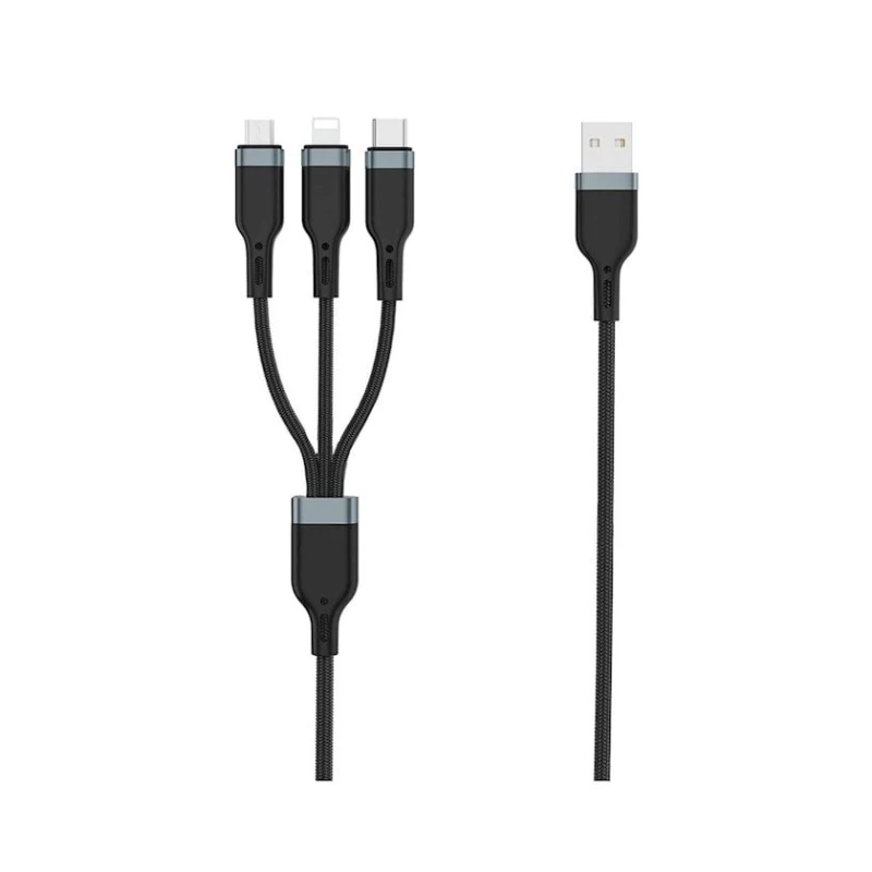 Кабель USB Wiwu PT05 Platinum Charger 3 in 1 USB - Lightning, MicroUSB, USB-C, Черный