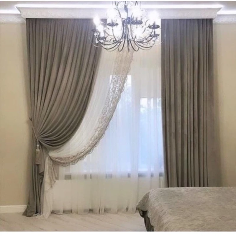 Pərdələr, poliester/neylon/velür, qəhvəyi, 300x300 sm