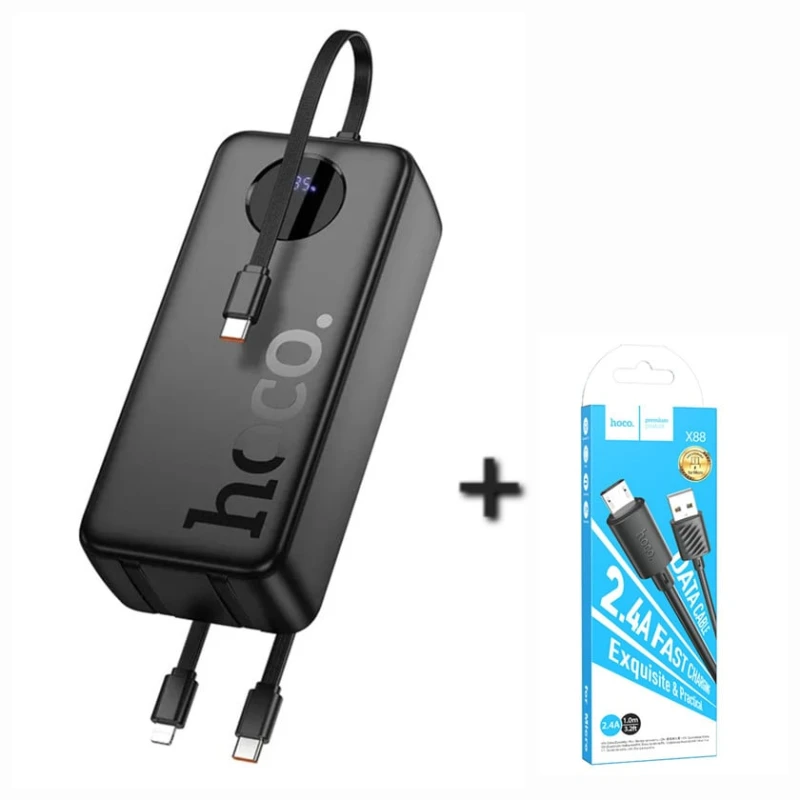 Xarici akkumulyator Hoco J132B 30000mAh Black və hədiyyə Hoco X88 cable Usb-Micro