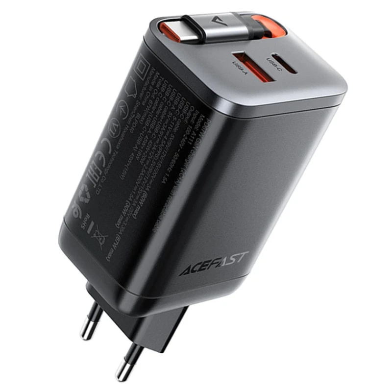 Сетевое зарядное устройство Acefast A111 GaN PD67W, USB-A + USB-C + USB-C кабель Сетевое зарядное устройство Acefast A111 GaN PD67W, USB-A + USB-C + USB-C кабель