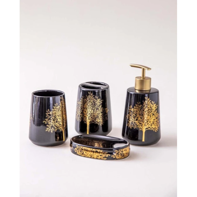 Набор для ванной nh_14hhc, керамика, черный/золотистый, 4 шт Набор для ванной nh_14hhc, керамика, черный/золотистый, 4 шт