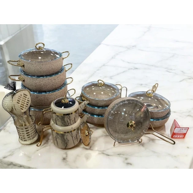 Набор кастрюль Öncü T161100, 30 предметов, гранит, бежевый