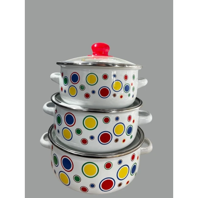 Qazan dəsti sweet-maxi-LT-23, tutacaqlı, minalanmış polad, ağ, 16/18/20 sm, 3 əd.