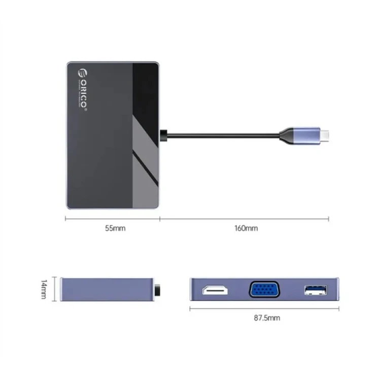 Док-станция ORICO DM-7TS-BK-BP 7-in-1 USB 3.0, 2xUSB-A2.0, PD 100 W, HDMI, 4K/30Hz, VGA:1920*1080P@60Hz, 3.5mm Audio Jack, Blue