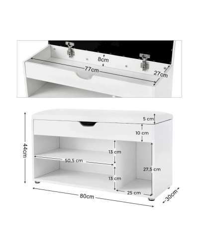 Ayaqqabı üçün tumba Ev Plus 12115538, LDSP, ağ, 80x30x44 sm