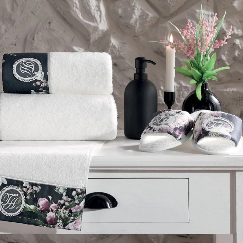 Набор полотенец и тапочки Tivolyo Home Lavinia, хлопок, белый, 3 шт, 30x50/50x100/75x150 см