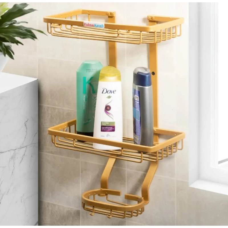 Полка для ванны vm445, металл, золотистая, двухъярусная, 26x15.5x41 см