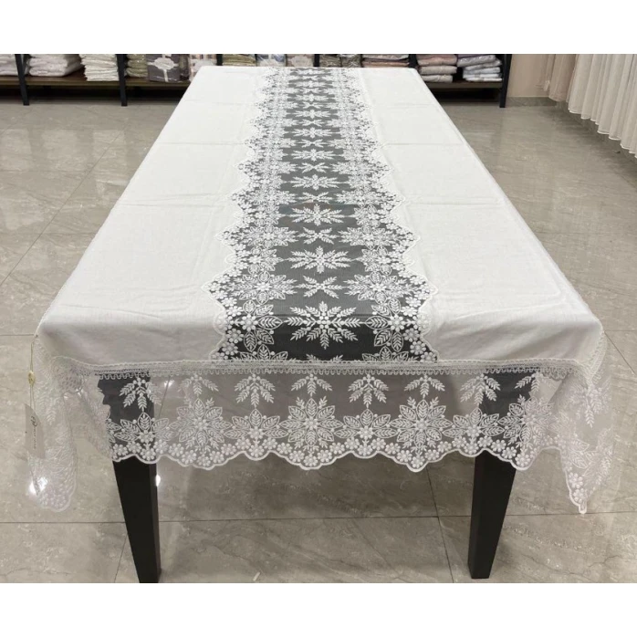 Скатерть MiraNova FS-634, 160x260 см, лен, белая Скатерть MiraNova FS-634, 160x260 см, лен, белая