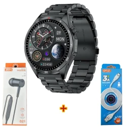 Смарт часы Lemfo GTS4 Black Steel + Проводные наушники ZEN D21 + Кабель USB GFUZ GB-10T USB to Type-C В подарок