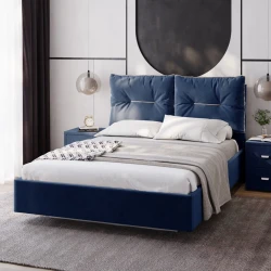 Двуспальная кровать Art_ikili_yataq (200) 40, ламинат, синяя, 200x200x120 см
