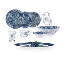 Süfrə qab-qacaq dəsti Luminarc Alondra Blue, 46 əd, 6 nəfərlik, göy/şəffaf