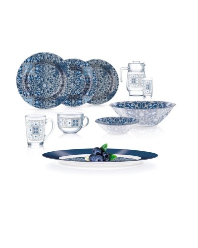 Süfrə qab-qacaq dəsti Luminarc Alondra Blue, 46 əd, 6 nəfərlik, göy/şəffaf