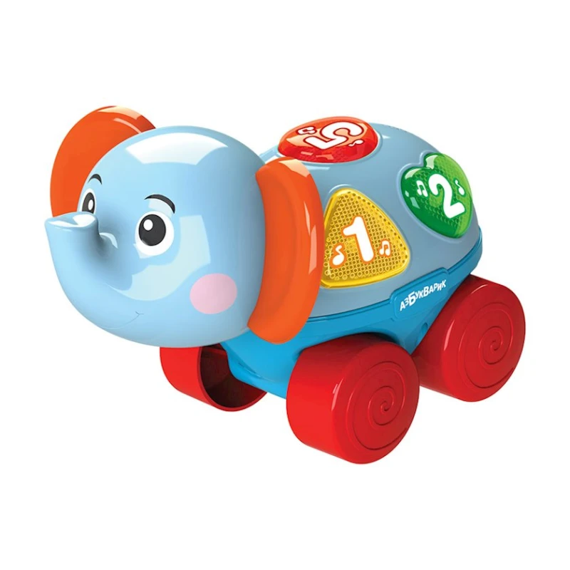 Интерактивная развивающая игрушка Азбукварик, Музыкальная каталочка, Слонёнок, голубой, 17.6х12.4х13.5 см
