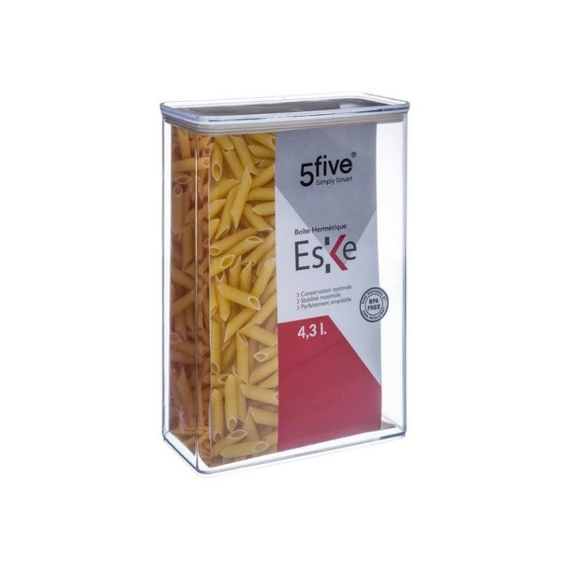 Контейнер для хранения продуктов 5Five Eske 4.3 л, 1 шт, 20x10x27 см, пластик, с крышкой, прозрачный Контейнер для хранения продуктов 5Five Eske 4.3 л, 1 шт, 20x10x27 см, пластик, с крышкой, прозрачный