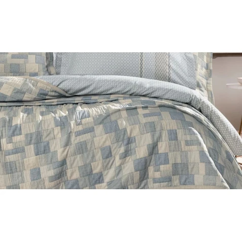 Комплект постельного белья Yataş Tanna, пододеяльник 200х220 см, простыня 240х260 см, наволочка 50х70 см (4 шт), покрывало 230х240 см, двуспальный, хлопок/полиэстер, голубой