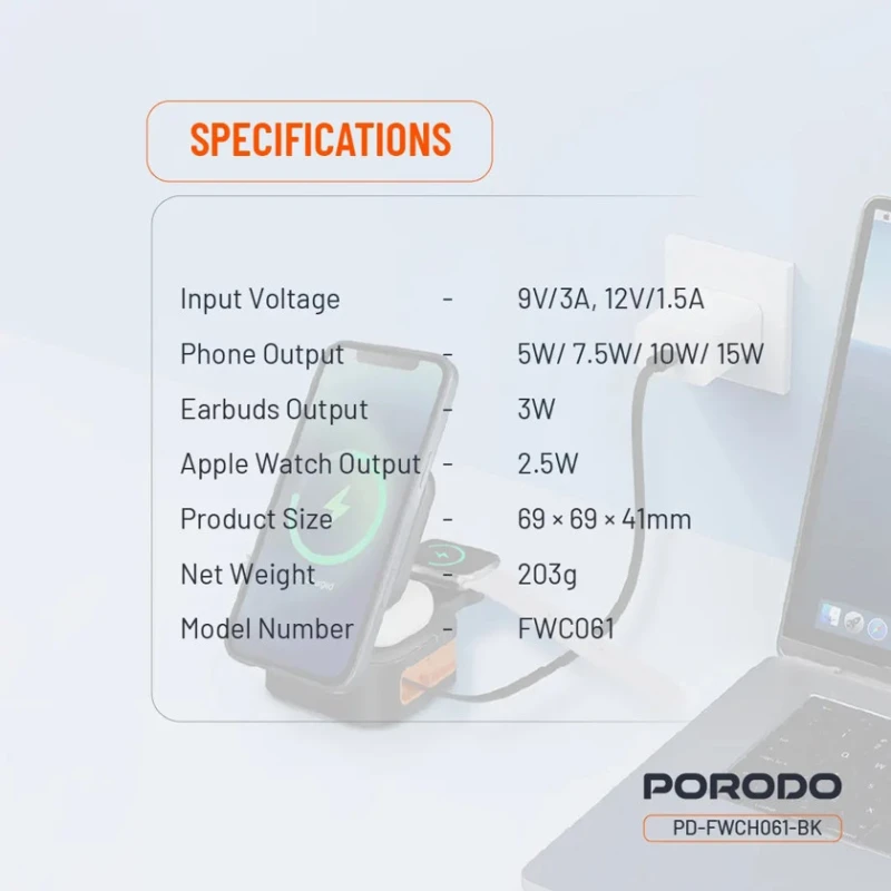 Беспроводное зарядное устройство Porodo Pocket-Sized Folding Wireless Charger - 990478150782