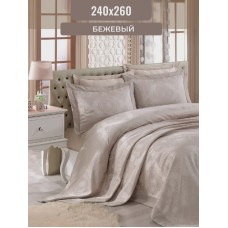 Örtük və yastıq üzü dəsti Gardines Miray, örtük 260x240 sm, yastıq üzü 50x70 sm 2 ədəd, ikinəfərlik, polyester, bej - RB_210967_003