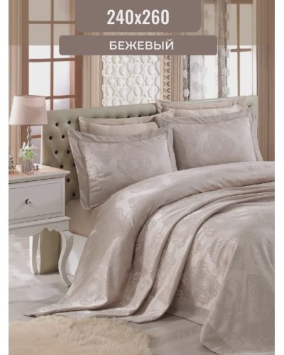 Örtük və yastıq üzü dəsti Gardines Miray, örtük 260x240 sm, yastıq üzü 50x70 sm 2 ədəd, ikinəfərlik, polyester, bej - RB_210967_003