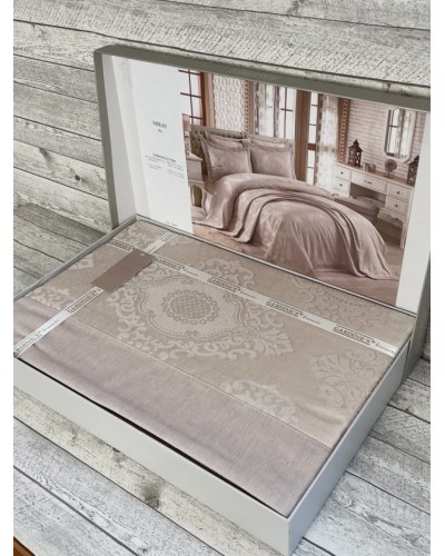 Örtük və yastıq üzü dəsti Gardines Miray, örtük 260x240 sm, yastıq üzü 50x70 sm 2 ədəd, ikinəfərlik, polyester, bej - RB_210967_003