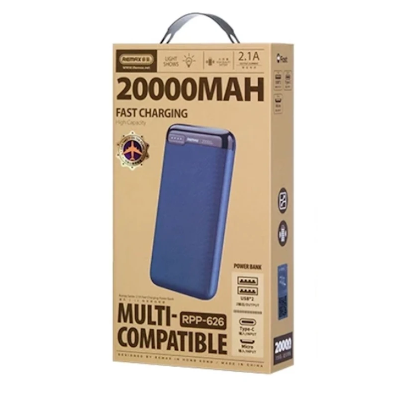 Xarici akkumulyator Remax RPP-626 20000 mAh, Göy Xarici akkumulyator Remax RPP-626 20000 mAh, Göy