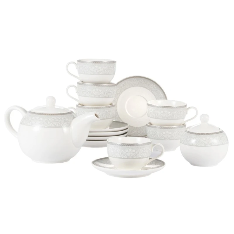 Сервиз чайный Gipfel Annet 42788, на 6 персон, 14 предметов, фарфор, белый/серый Сервиз чайный Gipfel Annet 42788, на 6 персон, 14 предметов, фарфор, белый/серый