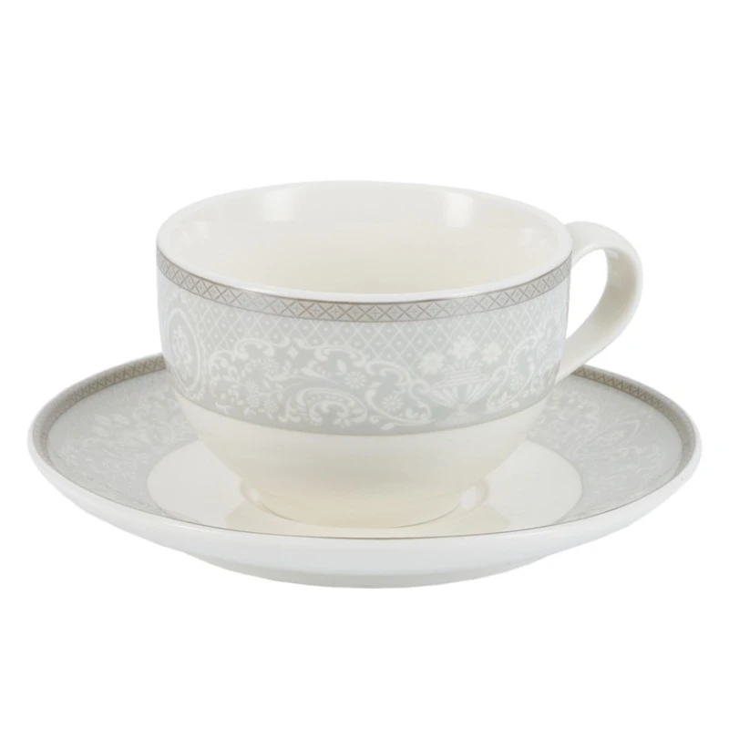 Сервиз чайный Gipfel Annet 42788, на 6 персон, 14 предметов, фарфор, белый/серый Сервиз чайный Gipfel Annet 42788, на 6 персон, 14 предметов, фарфор, белый/серый